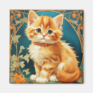 Imán Gato de Alphonse Mucha Art Nouveau