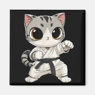 Imán Gato de Artes Marciales Kawaii Karate Cinturón Neg