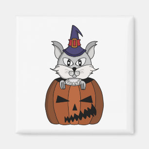 Imán Gato de bruja de calabaza en Halloween