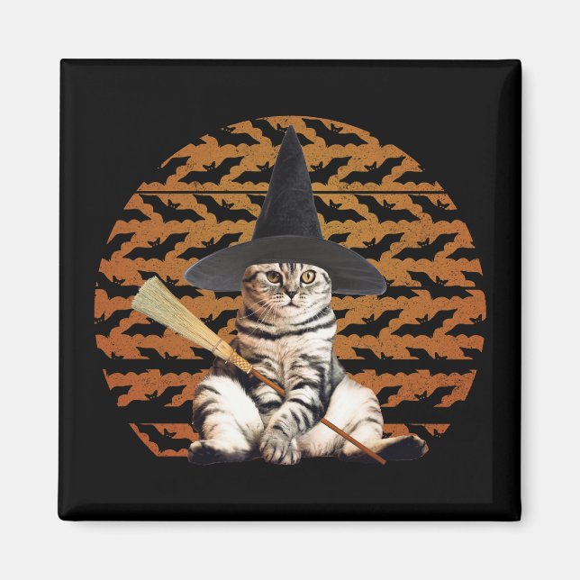 Imán Gato de bruja de Halloween (Frente)