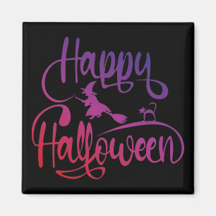 Imán Gato de bruja voladora feliz gradiente de Hallowee