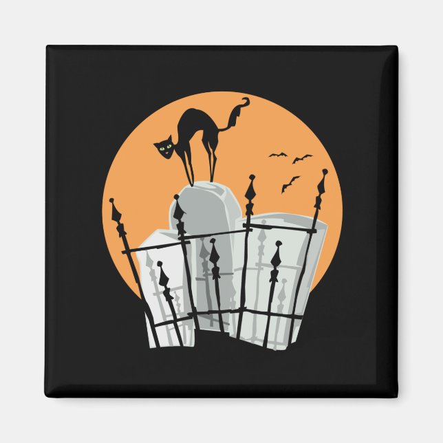 Imán Gato de Cementerio de Halloween (Frente)
