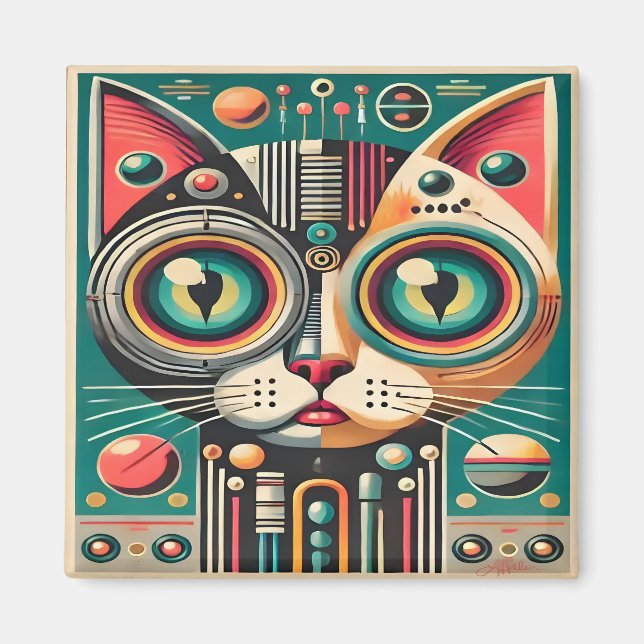Imán Gato de circuito retro futurista de mediados de si (Frente)