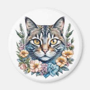Imán Gato de color de agua dulce con flores