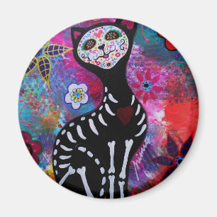 Imán Gato de Dia de los Muertos Meow por Prisarts