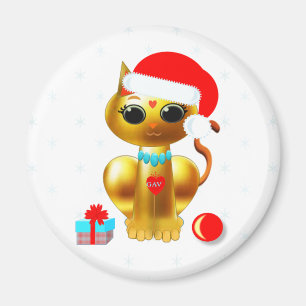 Imán Gato de dibujos animados dorado lindo de Navidad