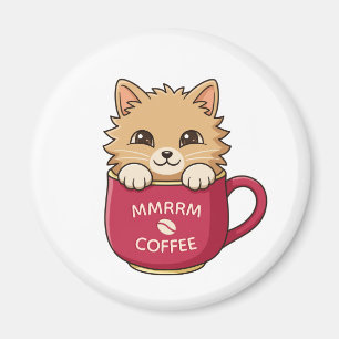 Imán Gato de dibujos animados lindo en taza de café con