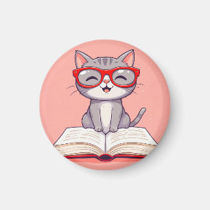 Imán Gato de dibujos animados lindo que lleva gafas