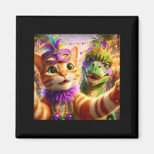 Imán Gato de dinosaurio de selfie de Mardi Gras diverti