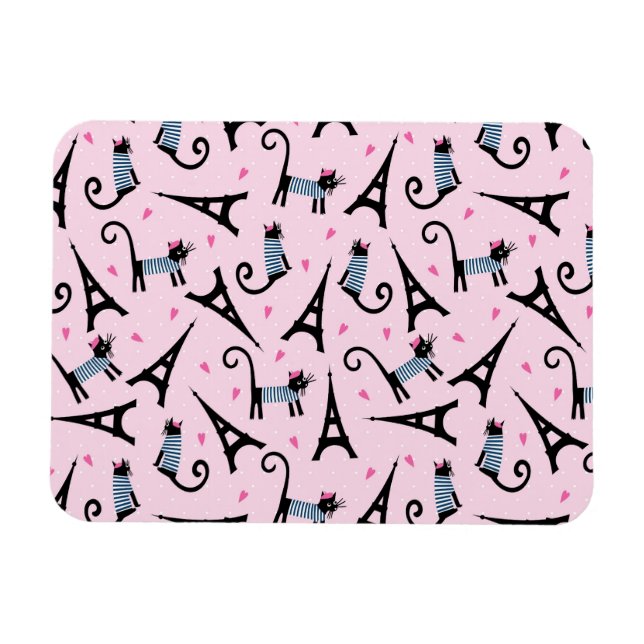 Imán Gato De Estilo Francés Vestido Con Patrón De Torre (Horizontal)