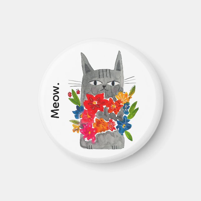 Imán Gato de flores (Frente)