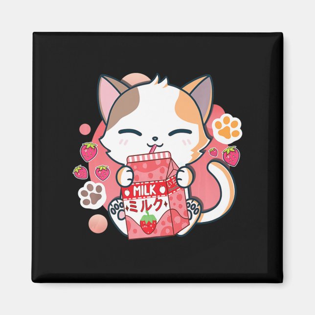 Imán Gato de fresa Kawaii Anime Neko Chicas de regalo T (Frente)