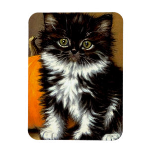Imán Gato de Halloween blanco y negro vintage