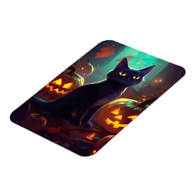 Imán Gato de Halloween Tuxedo con calabazas aterradoras (Lado Izquierdo)