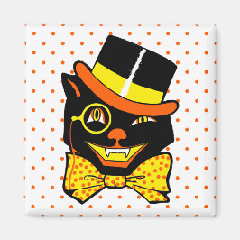 Imán Gato de Halloween vintage en sombrero superior