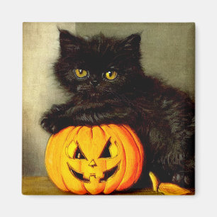 Imán Gato de Halloween vintage y linterna de Jack-o