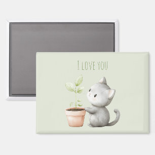 Imán Gato de jardín con planta Te amo