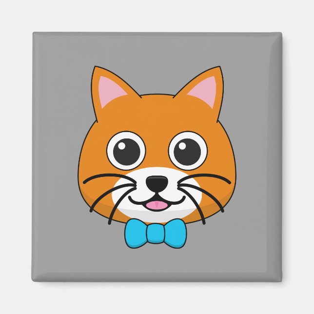 Imán Gato de jengibre feliz lindo con papillón (Frente)