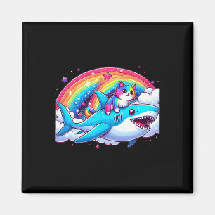 Imán Gato de la Galaxia Arcoiris montando tiburón en el
