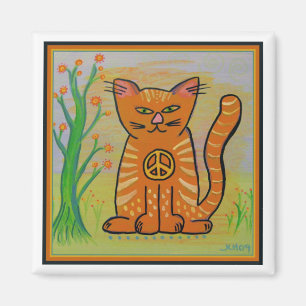 Imán Gato de la paz con las flores