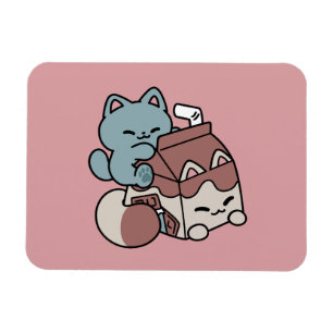 Imán Gato de Leche Chocolate Kawaii – Bebida Acogedora
