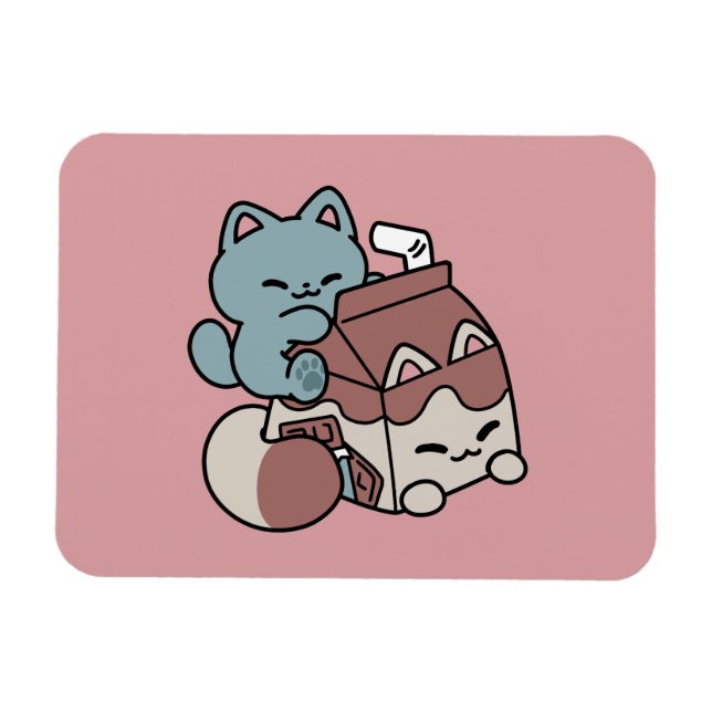 Imán Gato de Leche Chocolate Kawaii – Bebida Acogedora  (Horizontal)