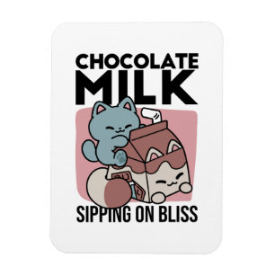 Imán Gato de Leche Chocolate Kawaii – Bebida Acogedora