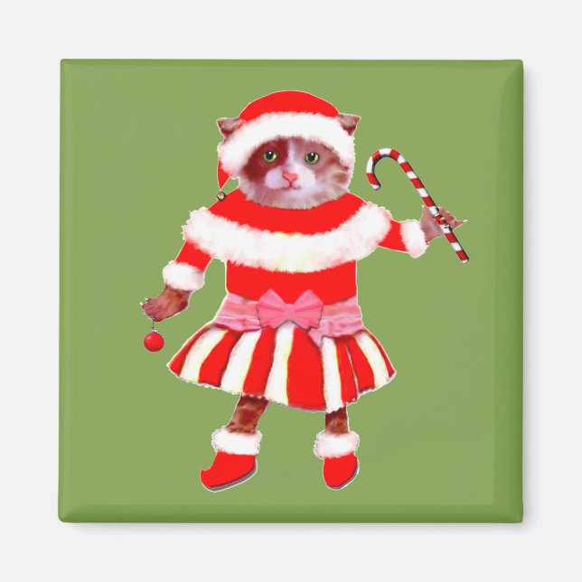 Imán gato de Navidad divertido (Frente)