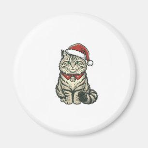 Imán Gato de Navidad Sombrero de Santa Diseño de Grabad