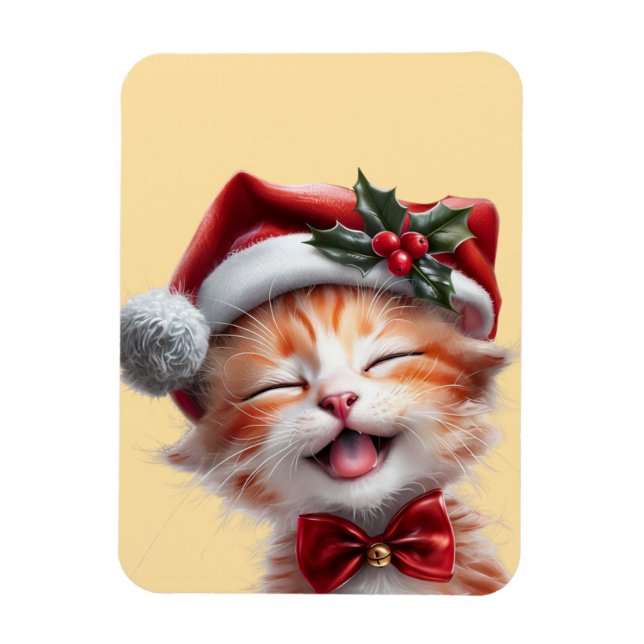 Imán Gato de Navidades cortos con Santa Hat y Bow Tie (Vertical)