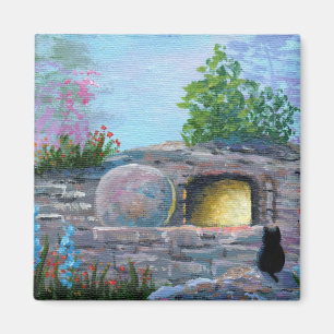 Imán Gato de Pascua Cristiano Arte Tumba vacía