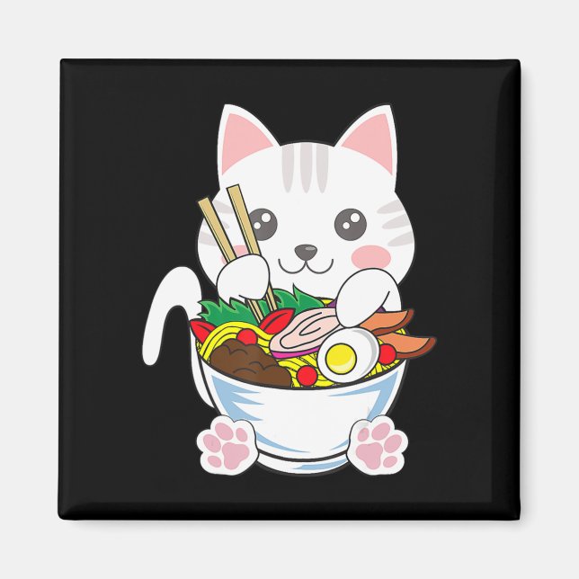 Imán Gato de Ramen Anime Bowl Kawaii Neko Gir de Comida (Frente)