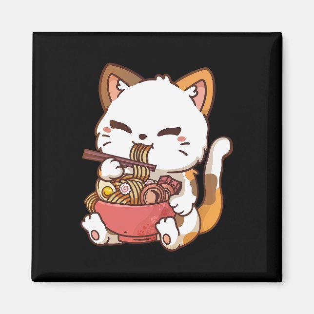 Imán Gato de Ramen Anime Kawaii comiendo Ramen (Frente)
