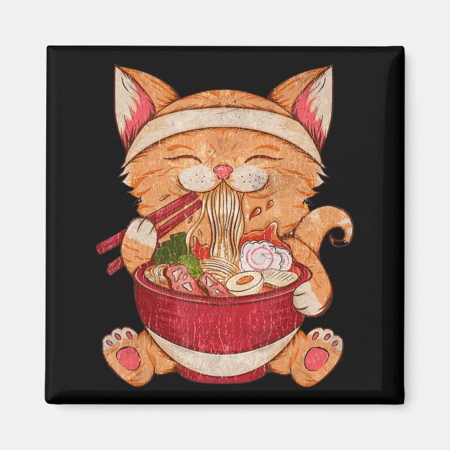 Imán Gato de Ramen de carne japonesa Kawaii Chicas de A (Frente)