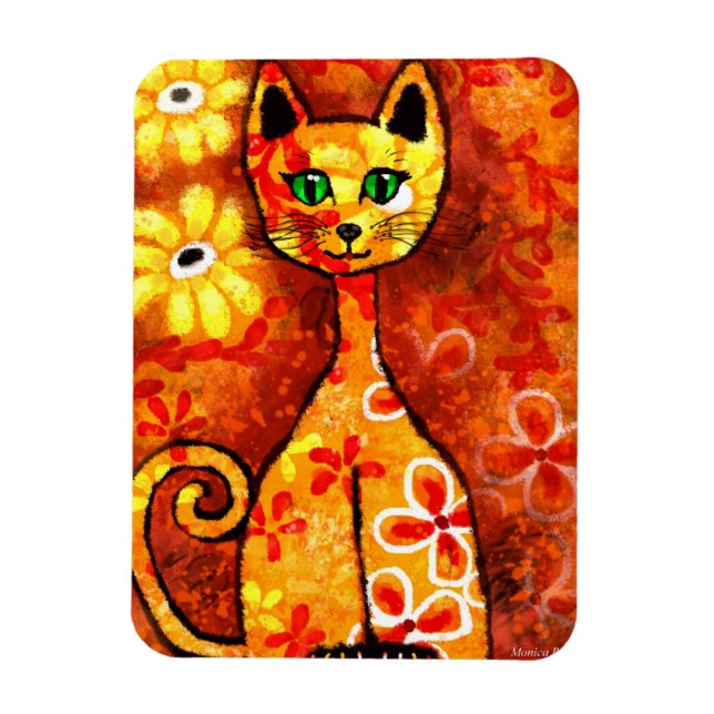 Imán Gato de Retro Kitty capo abstracto Naranja de arte (Vertical)