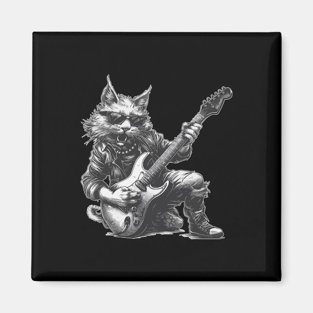 Imán Gato de rock tocando guitarra Gracioso (Frente)