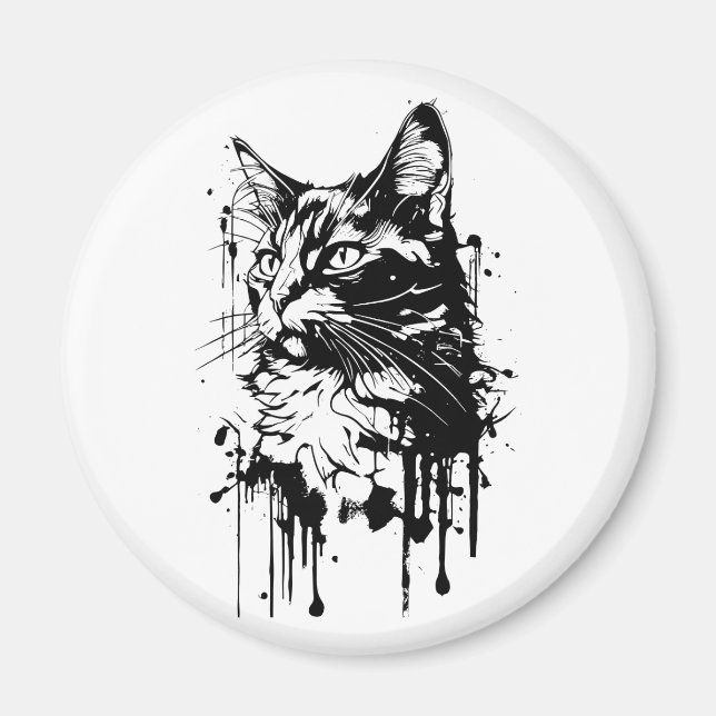 Imán Gato de salpicadura en blanco y negro (Frente)