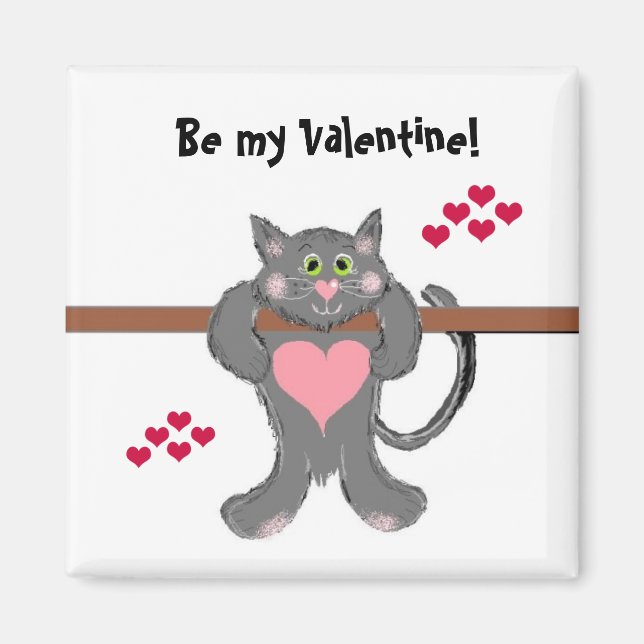 Imán Gato de San Valentín con Corazones (Frente)
