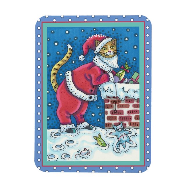 IMÁN GATO DE SANTA CLAWS EN LA AZOTEA TRAER REGALOS, DI (Vertical)