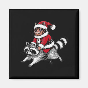 Imán Gato de Santa montando un mapache de Navidad Hombr
