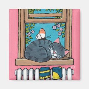 Imán Gato de Tabby el dormir con la mariposa en