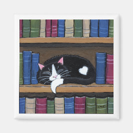Imán Gato de Tuxedo durmiendo en biblioteca magnate de