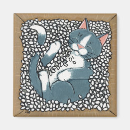 Imán Gato de Tuxedo gris durmiendo en caja de cacahuete