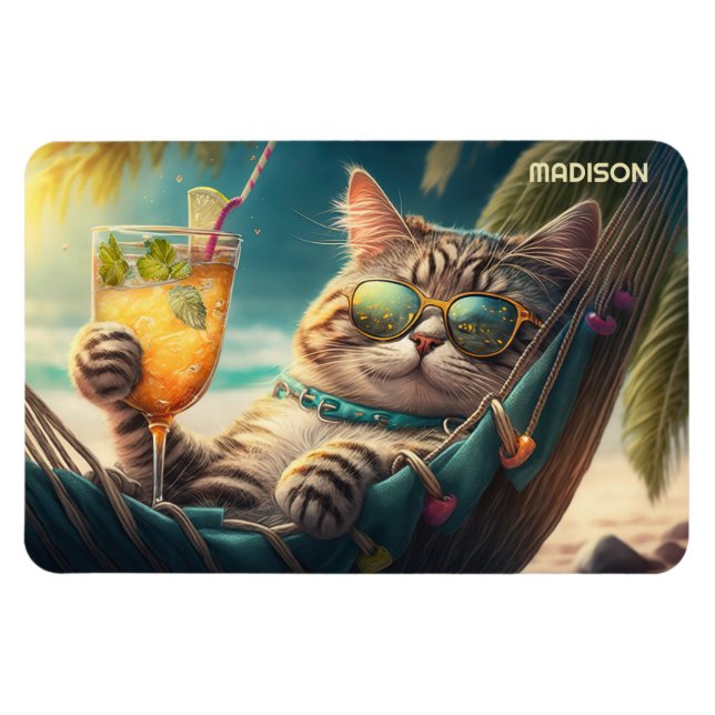 Imán Gato de vacaciones de nombre personalizado (Horizontal)