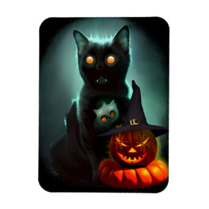 Imán Gato de vampiros y mago calabaza Halloween Surreal