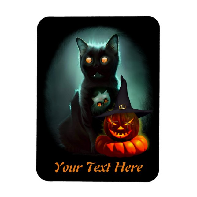 Imán Gato de vampiros y mago calabaza Halloween Surreal (Vertical)