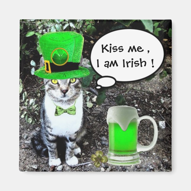 IMÁN GATO DEL DÍA DE SAN PATRICK CON CERVEZA IRLANDESA  (Frente)