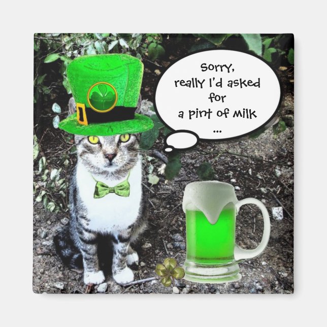 IMÁN GATO DEL DÍA DE SAN PATRICK CON CERVEZA IRLANDESA  (Frente)