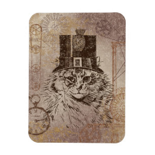 Imán Gato del gatito de Steampunk en el sombrero de