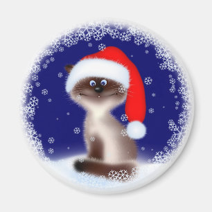 Imán Gato del navidad en el gorra de Santa